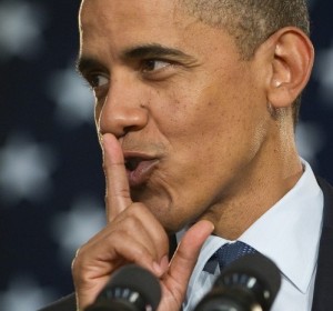 Obama gestures shhhh